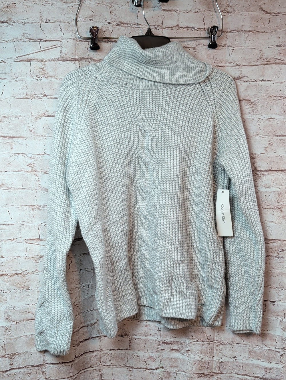 Calvin Klein Light Gray Cable-Knit Turtleneck Sweater Medium New Nwt